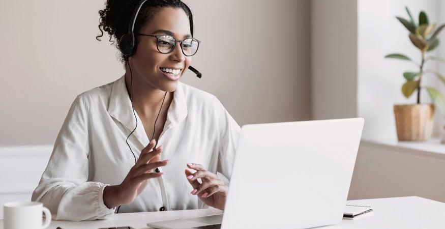 Woman working a call center job from home