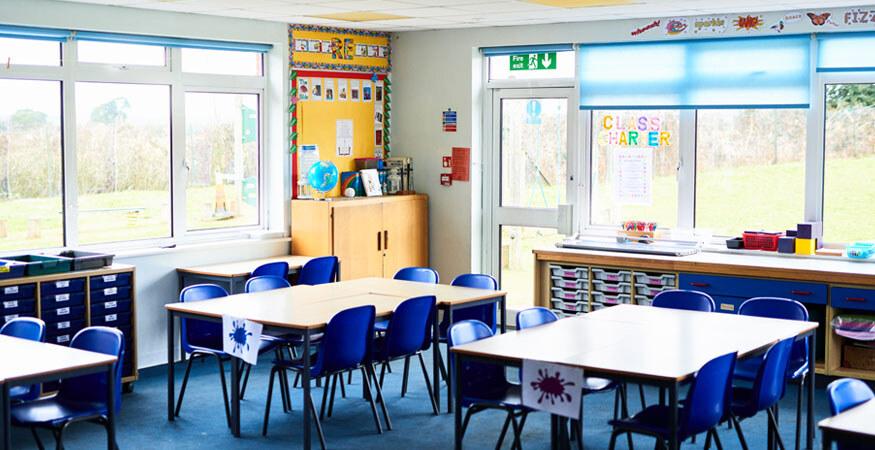 Empty elementary school classroom