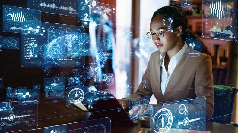 female engineer looking at computer