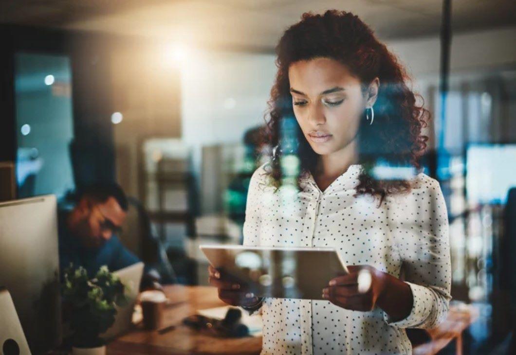 woman working on tablet